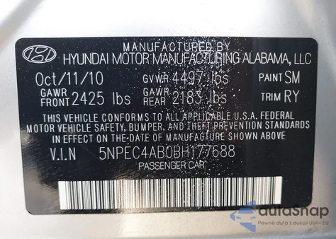 2011 Hyundai Sonata Limited 2.0T from USA, damaged, VIN 5NPEC4AB0BH177688
